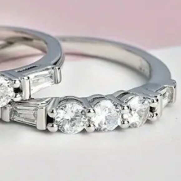 .75 Carat Round Lab Created Cubic Zirconia Silver Electro-Plated Wedding Set - Picture 5 of 7